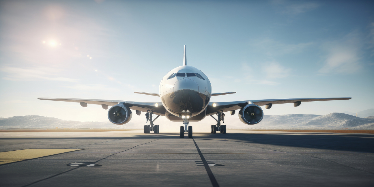 Plane on the runway. Illustration AI Generative